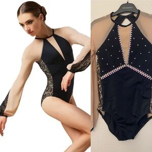 Weissman solo Dance costume Lace And Poet Sleeve Leotard MT10318 black tan LC